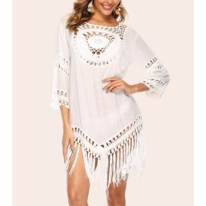 Fringe Hem White Cover Up